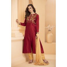 CTL-166 MAROON AND YELLOW READY MADE INDIAN PARTY WEAR SUIT